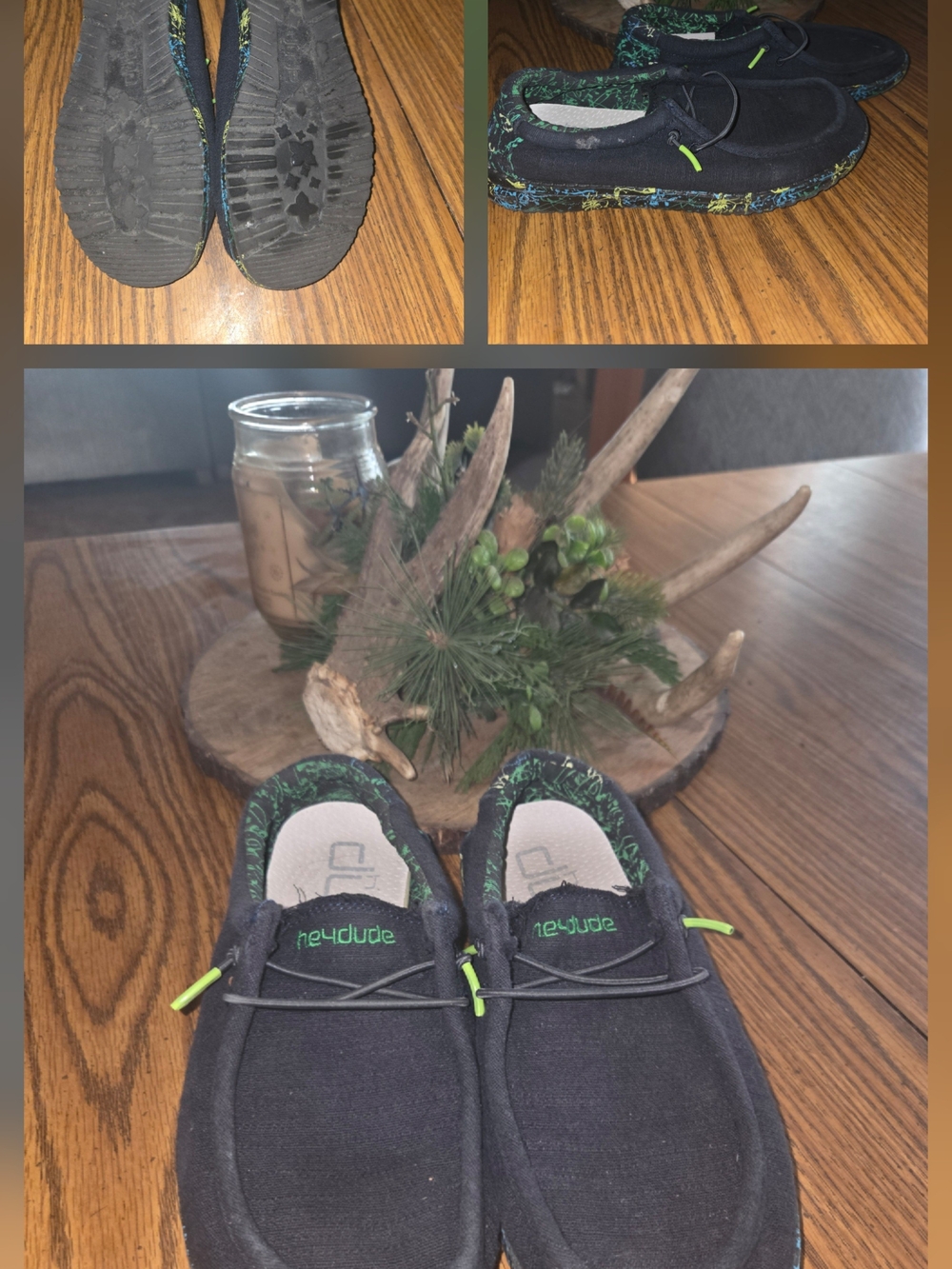Hey Dude Kids Navy Canvas Slip-Ons with Green Accents